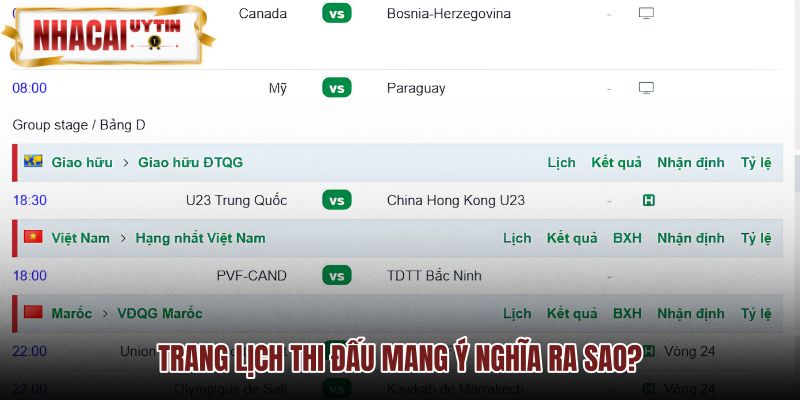 Lịch thi đấu trực tuyến và dữ liệu thời gian thực